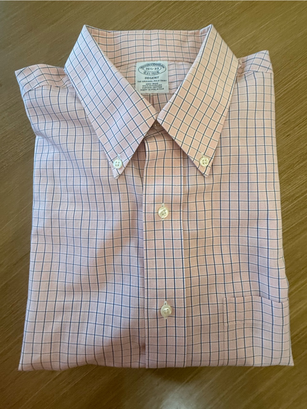 Brooks Brothers Pink Dress Shirt with Navy Windowpane Check